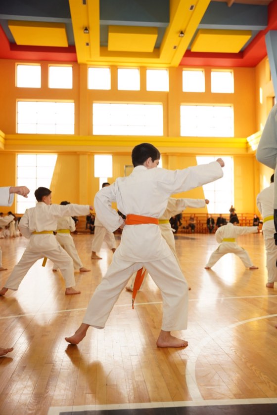 Children training in the hall