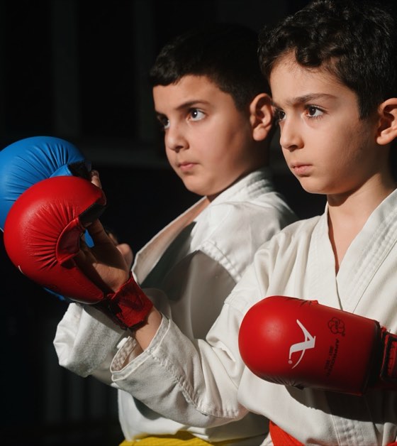 Students getting ready to spar